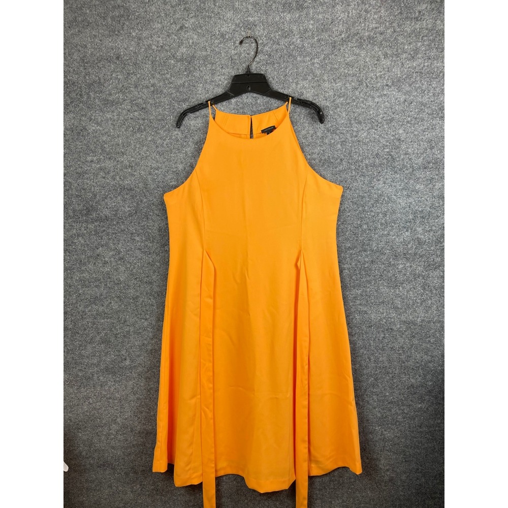Ann Taylor Halter Dress Women's 10 Orange Sleeveless Belted Keyhole